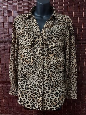Kennedy | Leopard Print Button-Up Blouse - Tan/Black | S